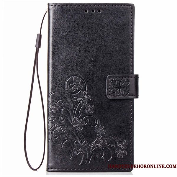 Hoesje Huawei Y6 2018 Leer Reliëf Hanger, Hoes Huawei Y6 2018 Bescherming Zwarttelefoon