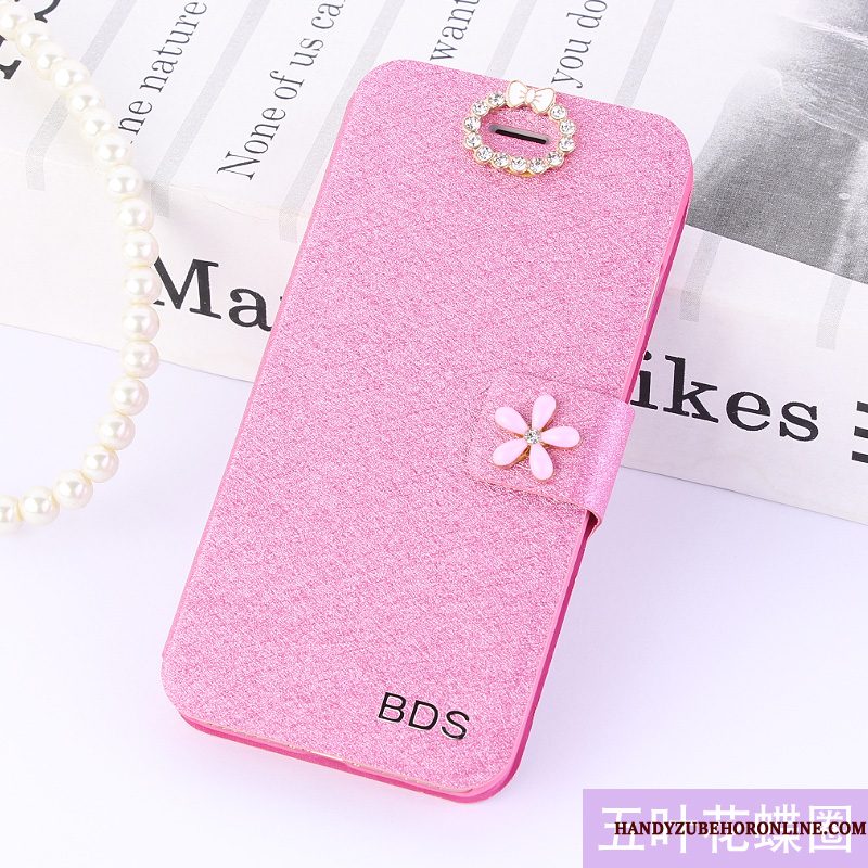 Hoesje Huawei Y6 2018 Leer Roze Anti-fall, Hoes Huawei Y6 2018 Folio Telefoon