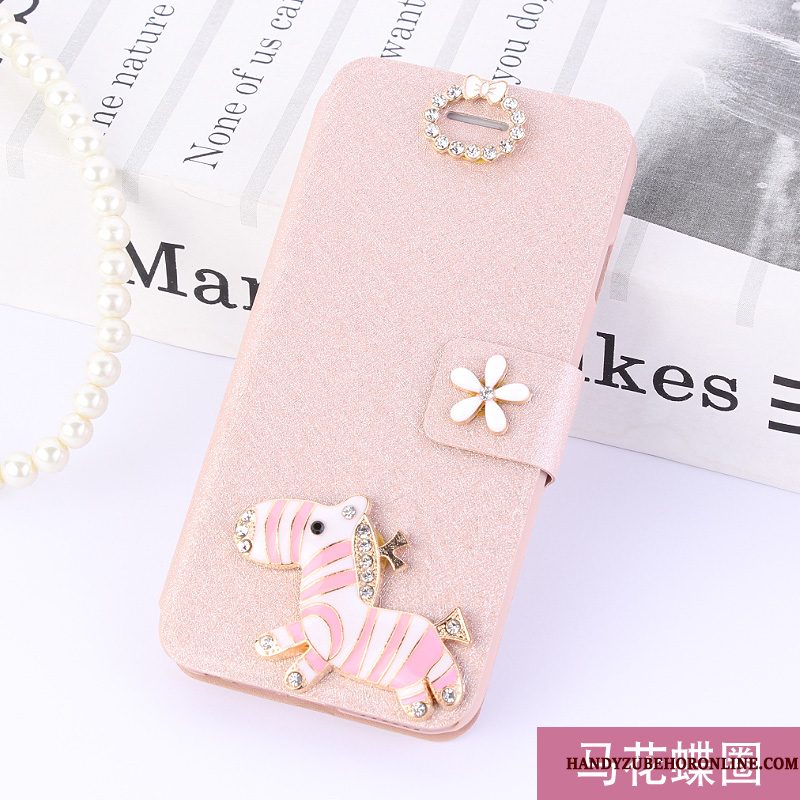 Hoesje Huawei Y6 2018 Leer Roze Anti-fall, Hoes Huawei Y6 2018 Folio Telefoon