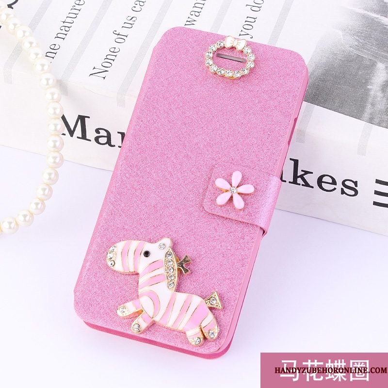 Hoesje Huawei Y6 2018 Leer Roze Anti-fall, Hoes Huawei Y6 2018 Folio Telefoon