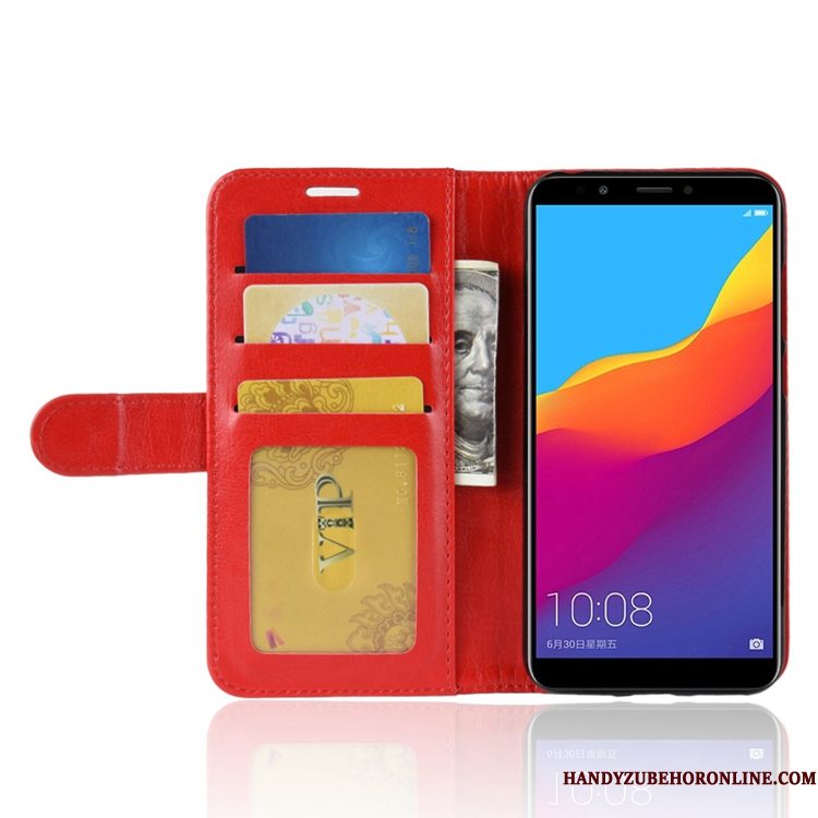 Hoesje Huawei Y6 2018 Portemonnee Patroon Rood, Hoes Huawei Y6 2018 Leer Anti-fall Kaart