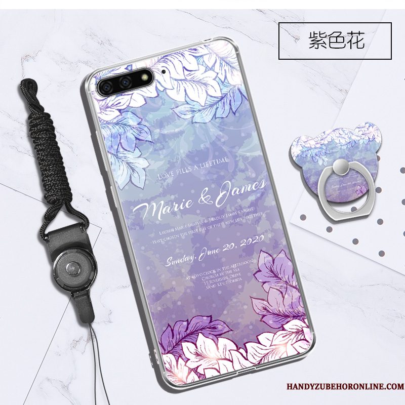 Hoesje Huawei Y6 2018 Siliconen Opknoping Nektelefoon, Hoes Huawei Y6 2018 Purper