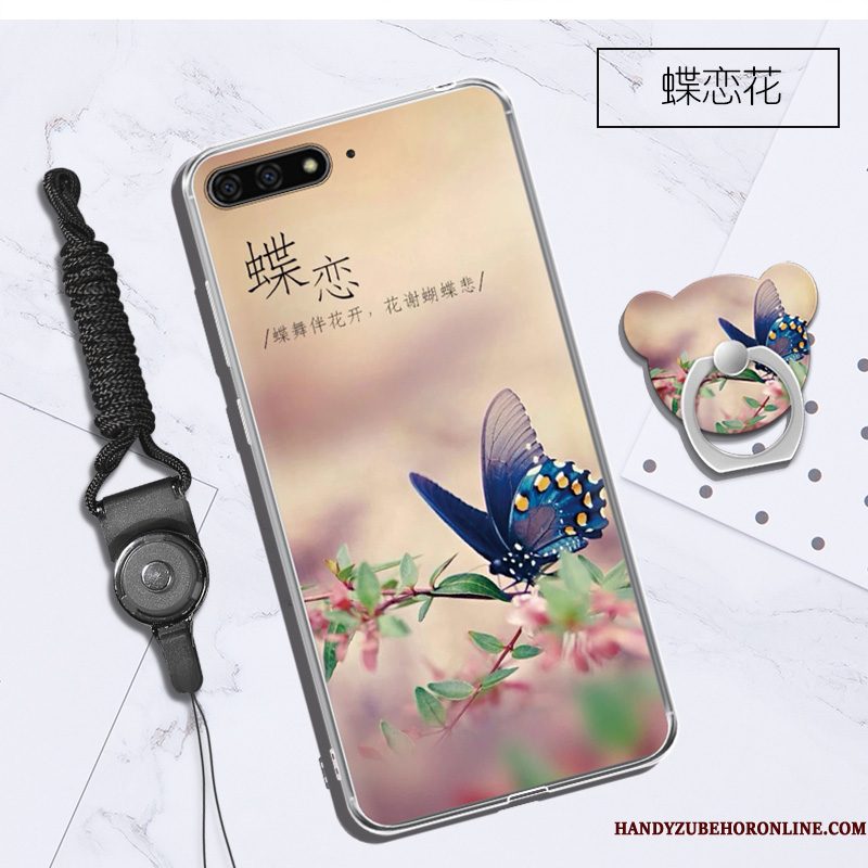 Hoesje Huawei Y6 2018 Siliconen Opknoping Nektelefoon, Hoes Huawei Y6 2018 Purper