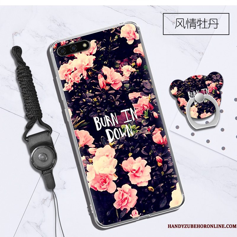 Hoesje Huawei Y6 2018 Siliconen Opknoping Nektelefoon, Hoes Huawei Y6 2018 Purper