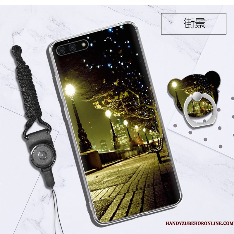 Hoesje Huawei Y6 2018 Siliconen Opknoping Nektelefoon, Hoes Huawei Y6 2018 Purper