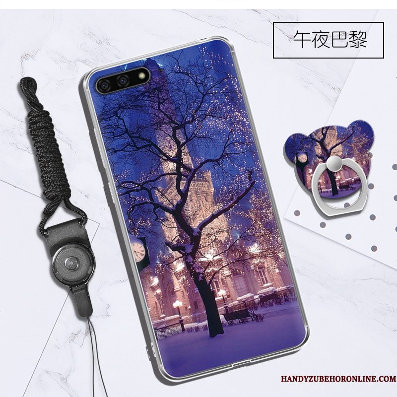 Hoesje Huawei Y6 2018 Siliconen Opknoping Nektelefoon, Hoes Huawei Y6 2018 Purper