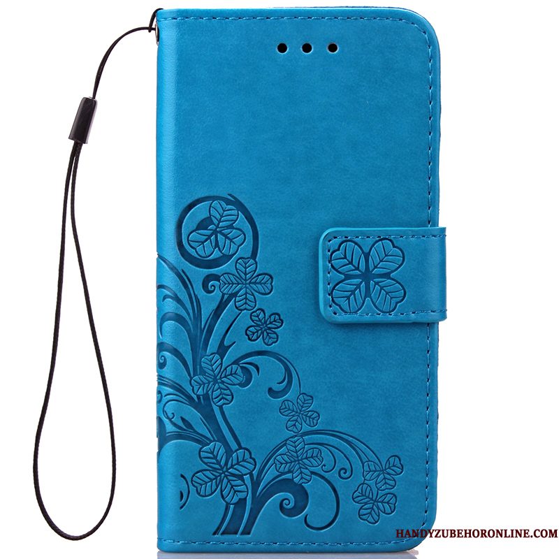 Hoesje Huawei Y6 2019 Ondersteuning Telefoon Kaart, Hoes Huawei Y6 2019 Leer Blauw Patroon