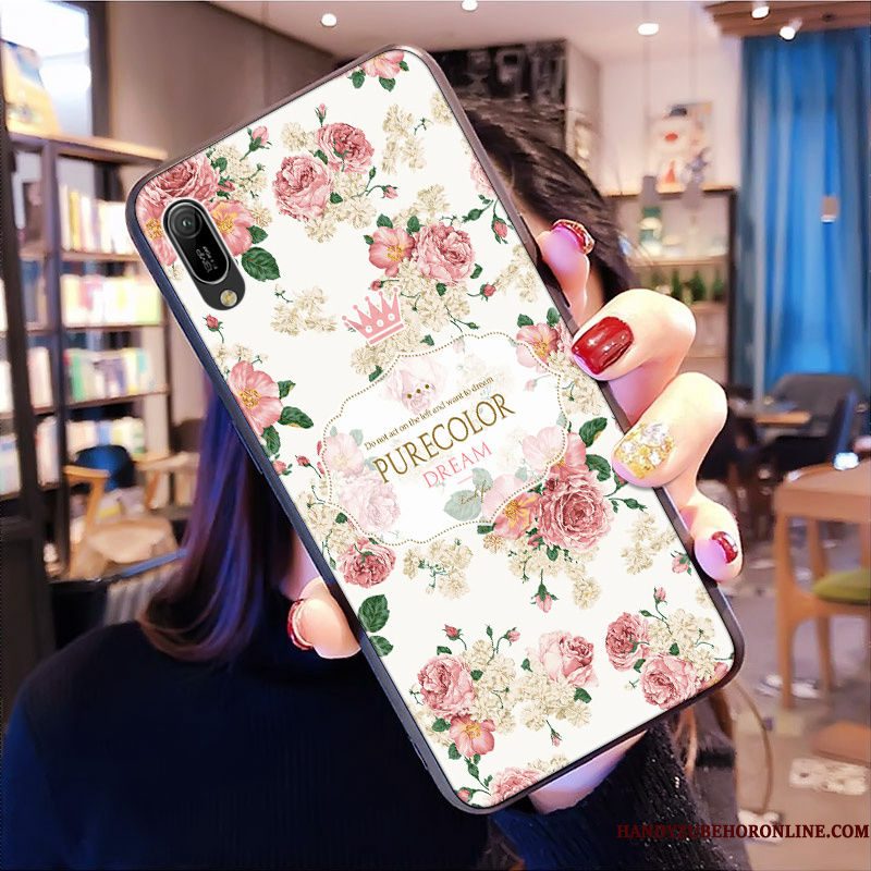 Hoesje Huawei Y6 2019 Zacht Rozetelefoon, Hoes Huawei Y6 2019 Spotprent Bloemen