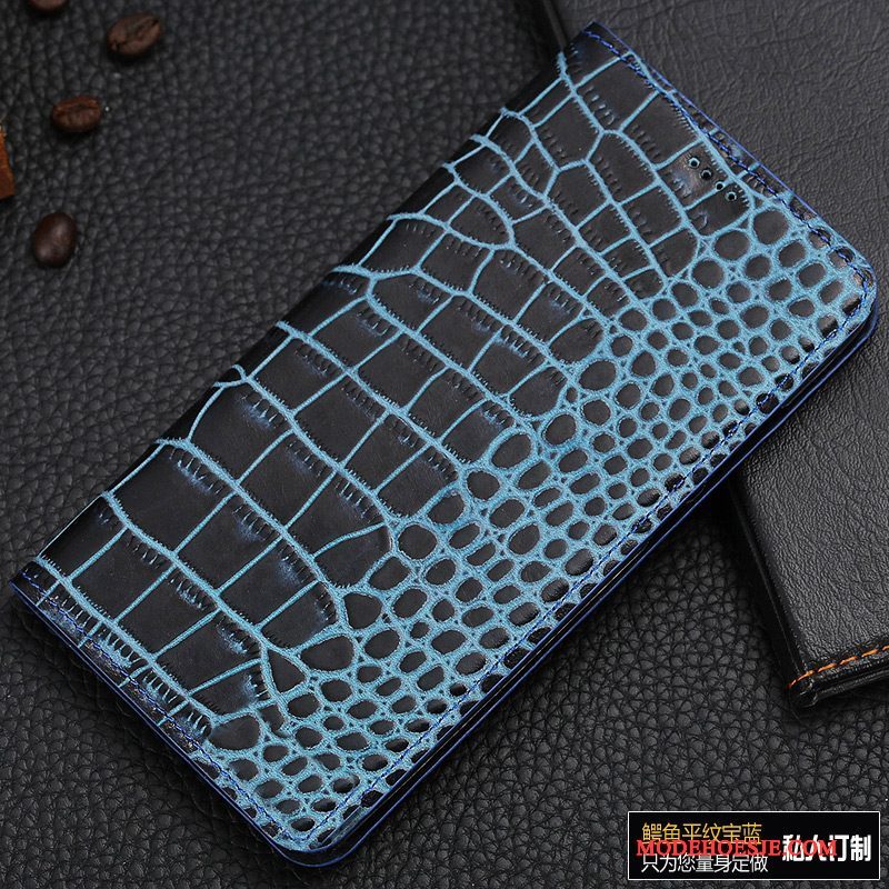 Hoesje Huawei Y6 Pro 2017 Leer Donkerblauw Patroon, Hoes Huawei Y6 Pro 2017 Bescherming Telefoon