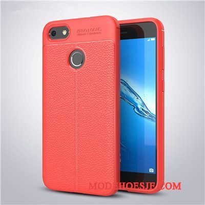 Hoesje Huawei Y6 Pro 2017 Leer Rood Patroon, Hoes Huawei Y6 Pro 2017 Zacht Anti-falltelefoon