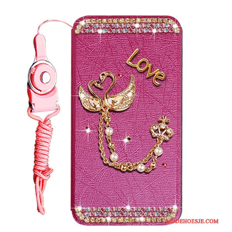 Hoesje Huawei Y6 Pro 2017 Strass Telefoon Goud, Hoes Huawei Y6 Pro 2017 Leer