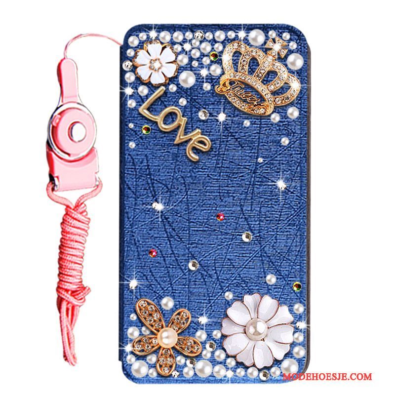 Hoesje Huawei Y6 Pro 2017 Strass Telefoon Goud, Hoes Huawei Y6 Pro 2017 Leer