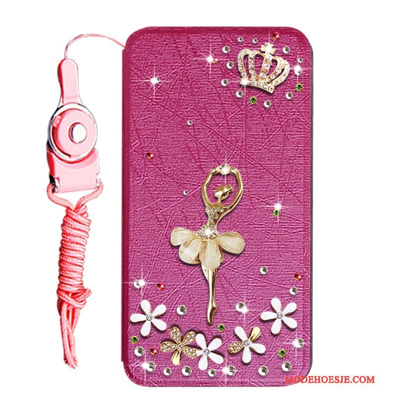 Hoesje Huawei Y6 Pro 2017 Strass Telefoon Goud, Hoes Huawei Y6 Pro 2017 Leer