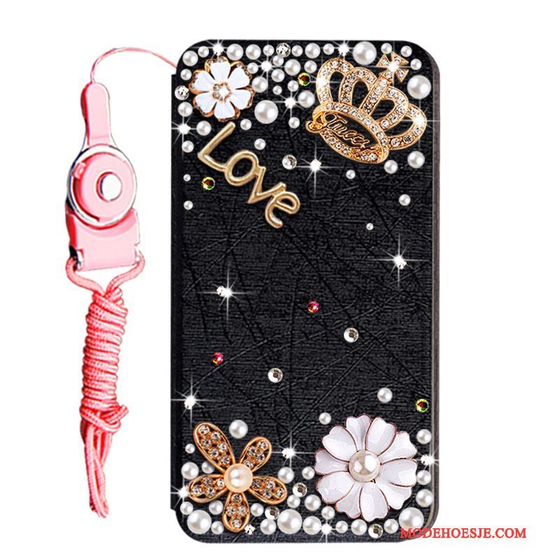 Hoesje Huawei Y6 Pro 2017 Strass Telefoon Goud, Hoes Huawei Y6 Pro 2017 Leer