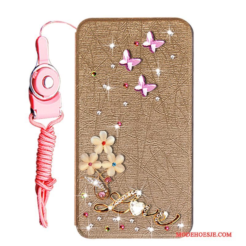 Hoesje Huawei Y6 Pro 2017 Strass Telefoon Goud, Hoes Huawei Y6 Pro 2017 Leer