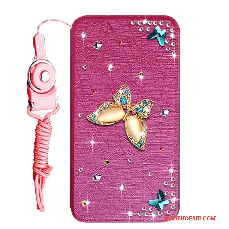 Hoesje Huawei Y6 Pro 2017 Strass Telefoon Goud, Hoes Huawei Y6 Pro 2017 Leer