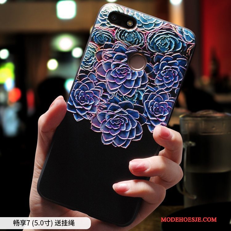 Hoesje Huawei Y6 Pro 2017 Zacht Blauw Chinese Stijl, Hoes Huawei Y6 Pro 2017 Siliconen Anti-fall Etnische