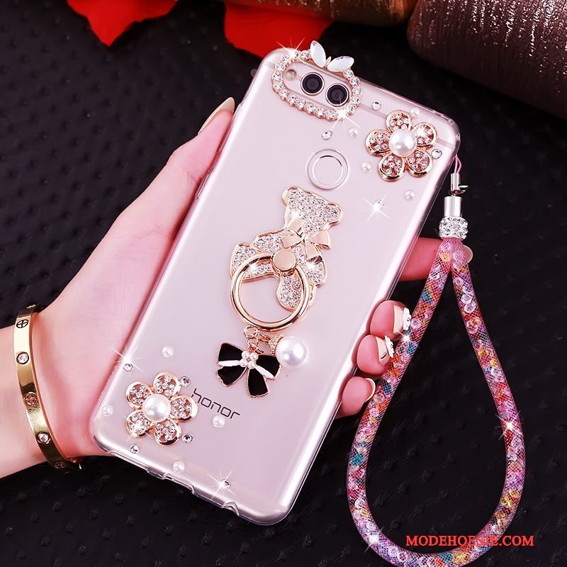 Hoesje Huawei Y6 Pro 2017 Zacht Roze Hanger, Hoes Huawei Y6 Pro 2017 Siliconen Telefoon Anti-fall