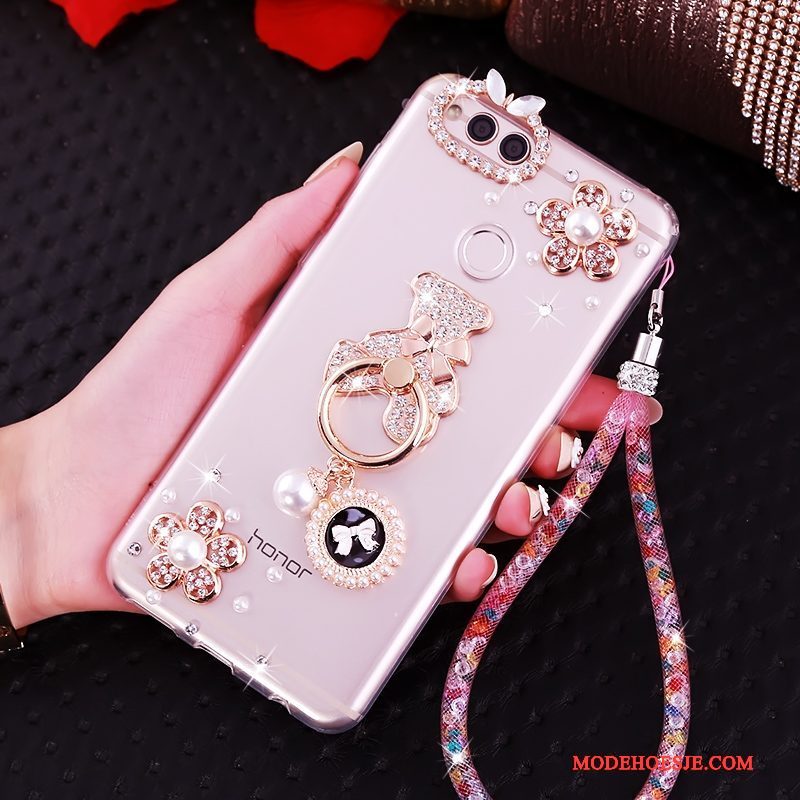 Hoesje Huawei Y6 Pro 2017 Zacht Roze Hanger, Hoes Huawei Y6 Pro 2017 Siliconen Telefoon Anti-fall