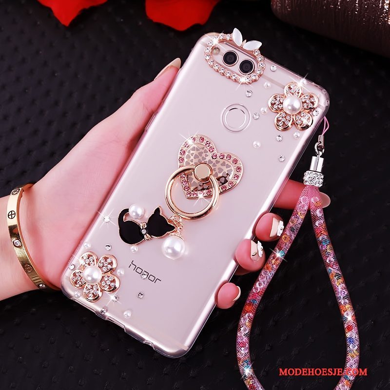 Hoesje Huawei Y6 Pro 2017 Zacht Roze Hanger, Hoes Huawei Y6 Pro 2017 Siliconen Telefoon Anti-fall