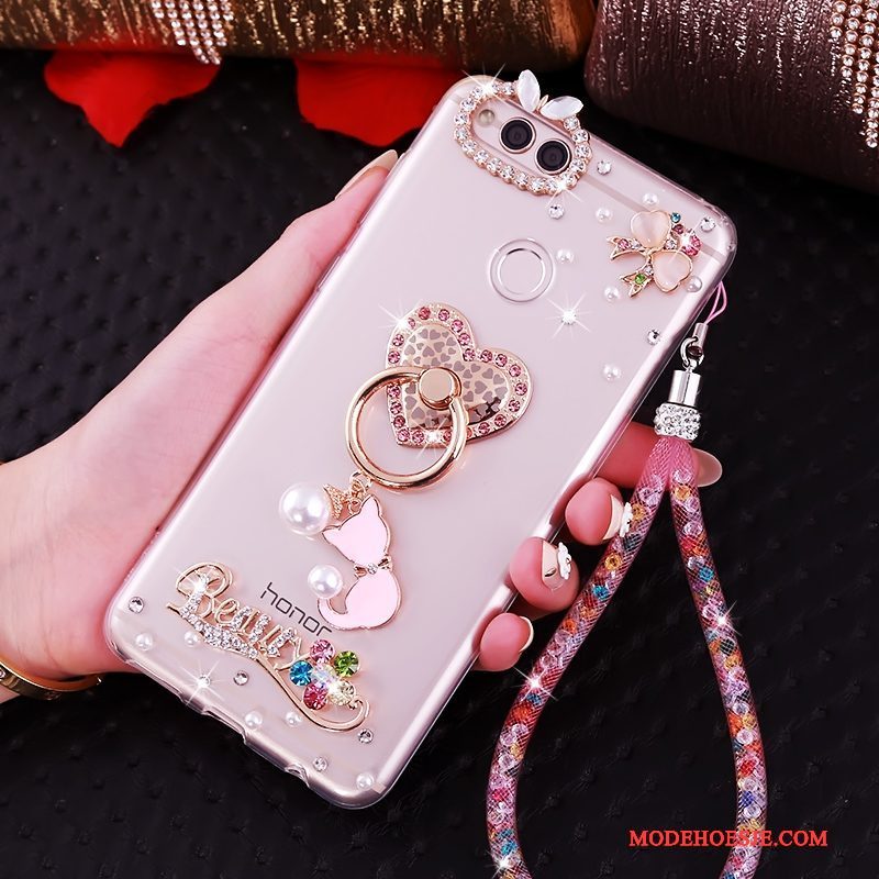 Hoesje Huawei Y6 Pro 2017 Zacht Roze Hanger, Hoes Huawei Y6 Pro 2017 Siliconen Telefoon Anti-fall