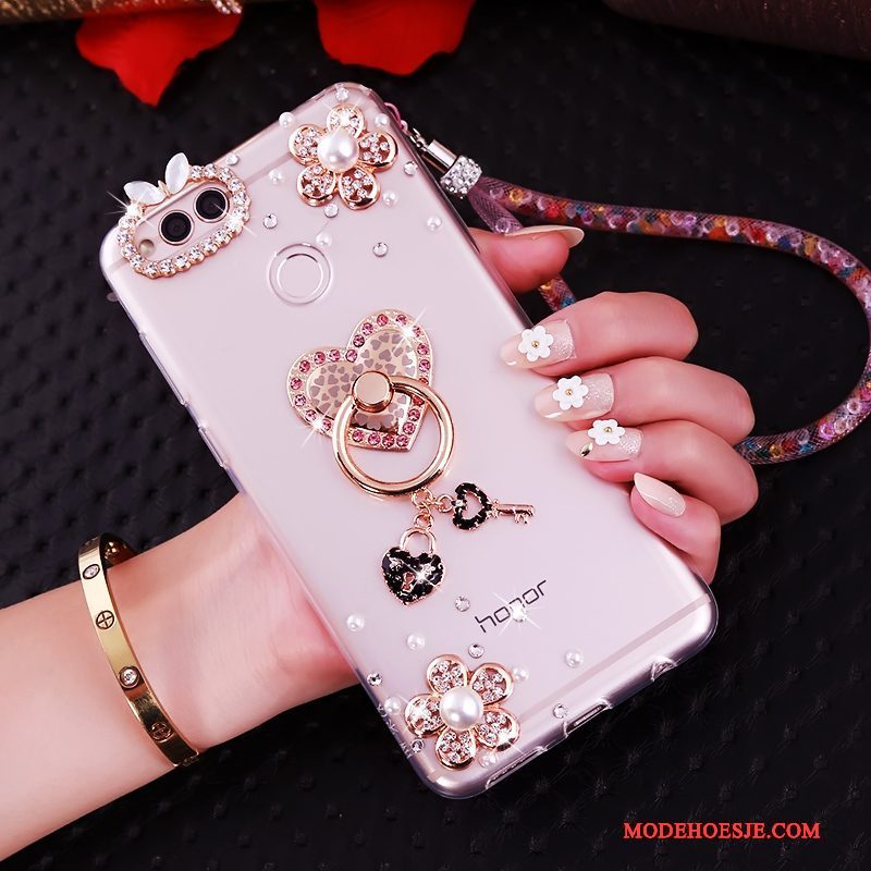 Hoesje Huawei Y6 Pro 2017 Zacht Roze Hanger, Hoes Huawei Y6 Pro 2017 Siliconen Telefoon Anti-fall