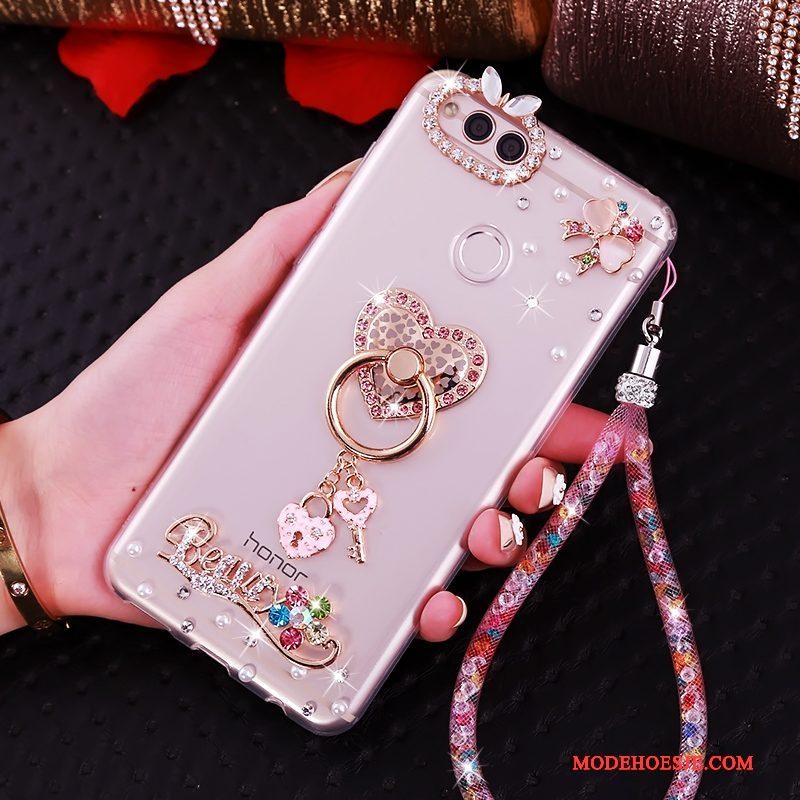 Hoesje Huawei Y6 Pro 2017 Zacht Roze Hanger, Hoes Huawei Y6 Pro 2017 Siliconen Telefoon Anti-fall