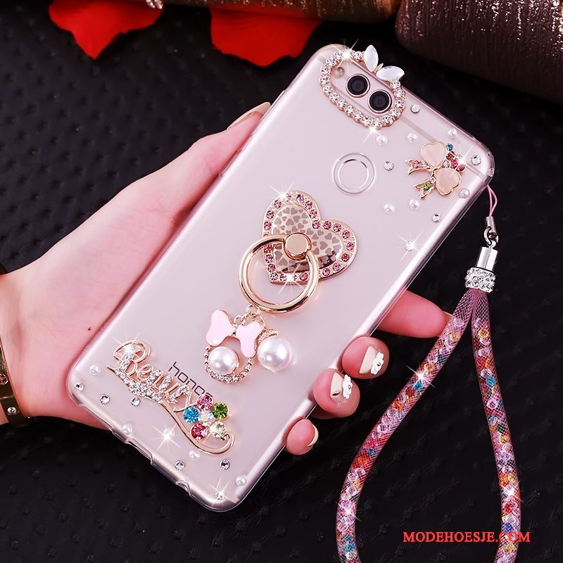 Hoesje Huawei Y6 Pro 2017 Zacht Roze Hanger, Hoes Huawei Y6 Pro 2017 Siliconen Telefoon Anti-fall