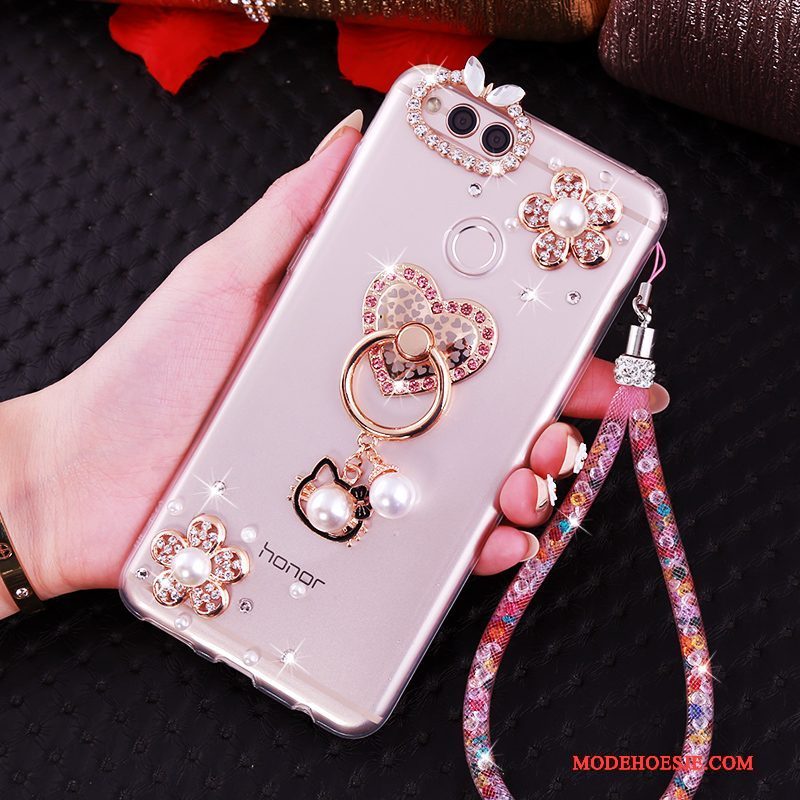 Hoesje Huawei Y6 Pro 2017 Zacht Roze Hanger, Hoes Huawei Y6 Pro 2017 Siliconen Telefoon Anti-fall