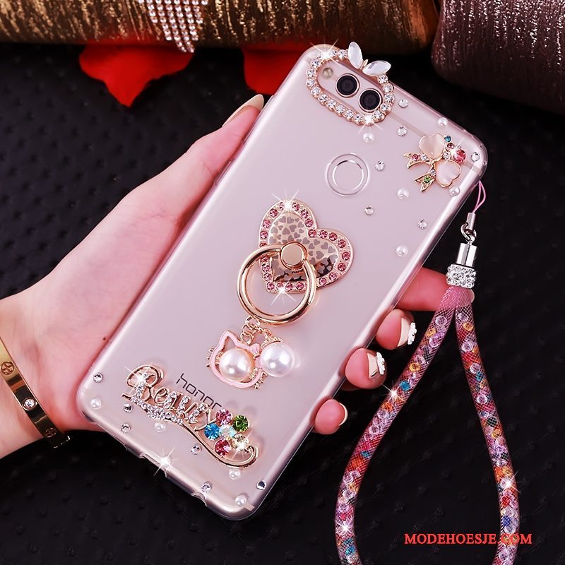 Hoesje Huawei Y6 Pro 2017 Zacht Roze Hanger, Hoes Huawei Y6 Pro 2017 Siliconen Telefoon Anti-fall