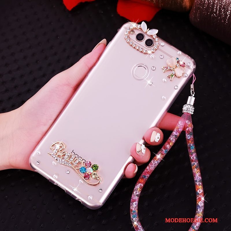 Hoesje Huawei Y6 Pro 2017 Zacht Roze Hanger, Hoes Huawei Y6 Pro 2017 Siliconen Telefoon Anti-fall