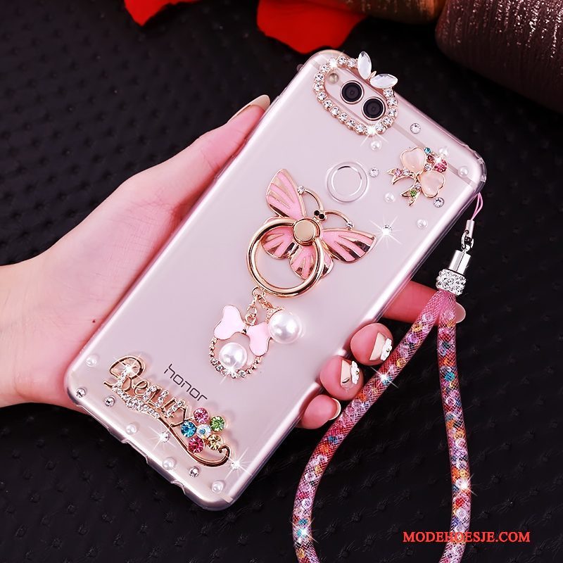 Hoesje Huawei Y6 Pro 2017 Zacht Roze Hanger, Hoes Huawei Y6 Pro 2017 Siliconen Telefoon Anti-fall