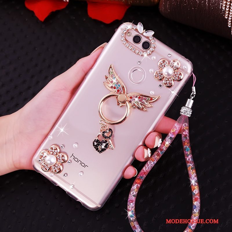 Hoesje Huawei Y6 Pro 2017 Zacht Roze Hanger, Hoes Huawei Y6 Pro 2017 Siliconen Telefoon Anti-fall