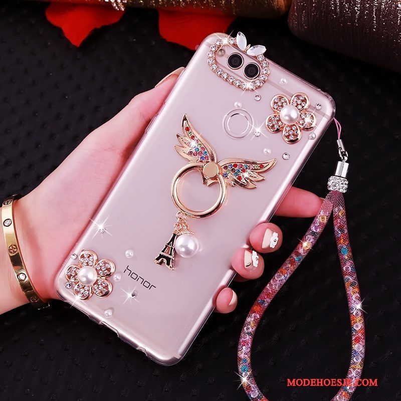 Hoesje Huawei Y6 Pro 2017 Zacht Roze Hanger, Hoes Huawei Y6 Pro 2017 Siliconen Telefoon Anti-fall