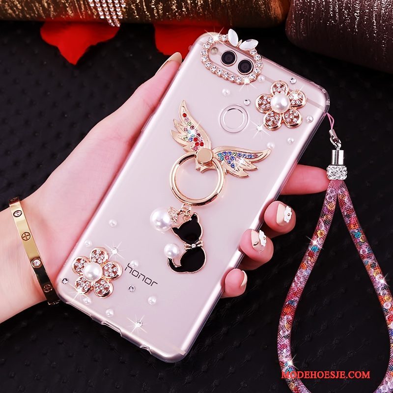 Hoesje Huawei Y6 Pro 2017 Zacht Roze Hanger, Hoes Huawei Y6 Pro 2017 Siliconen Telefoon Anti-fall