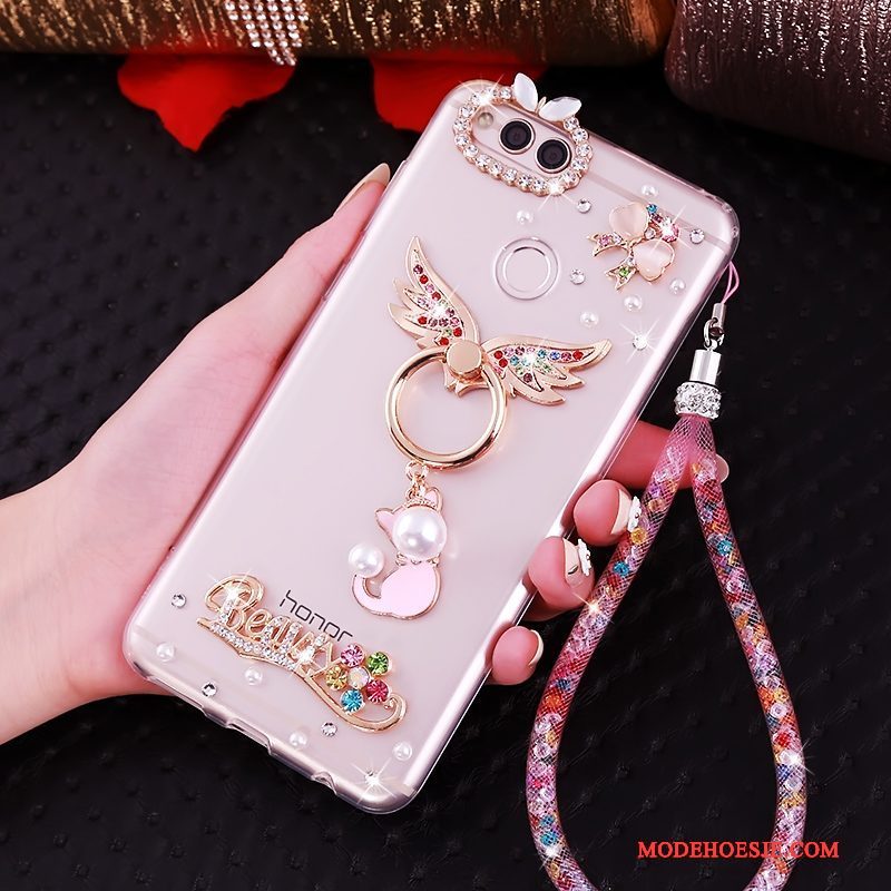 Hoesje Huawei Y6 Pro 2017 Zacht Roze Hanger, Hoes Huawei Y6 Pro 2017 Siliconen Telefoon Anti-fall