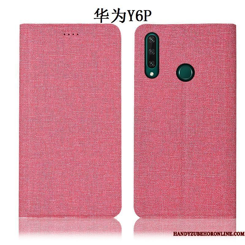 Hoesje Huawei Y6p Leer Telefoon Anti-fall, Hoes Huawei Y6p Folio Blauw Katoen En Linnen