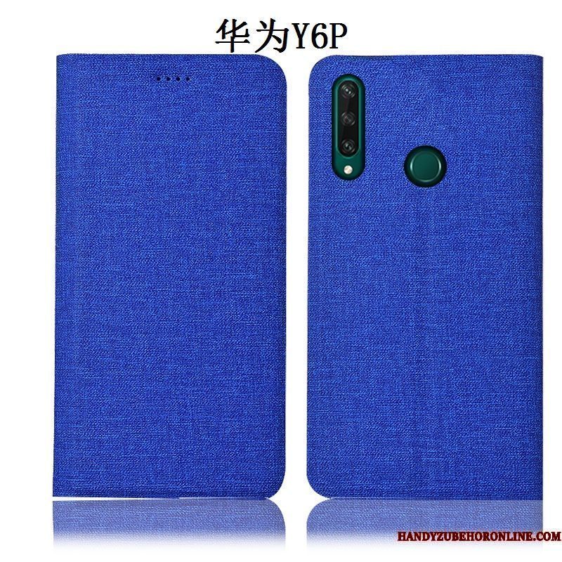 Hoesje Huawei Y6p Leer Telefoon Anti-fall, Hoes Huawei Y6p Folio Blauw Katoen En Linnen