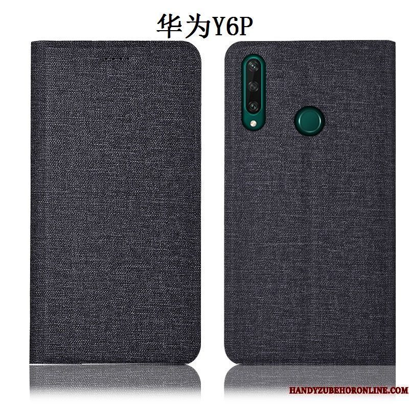 Hoesje Huawei Y6p Leer Telefoon Anti-fall, Hoes Huawei Y6p Folio Blauw Katoen En Linnen