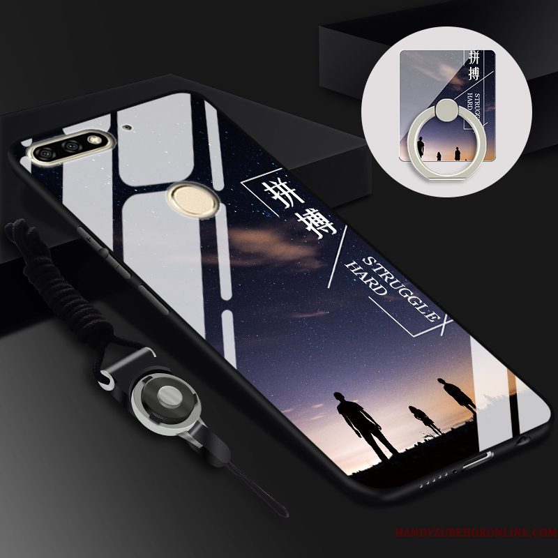 Hoesje Huawei Y7 2018 Bescherming Ring Hanger, Hoes Huawei Y7 2018 Skärmskydd Zwart