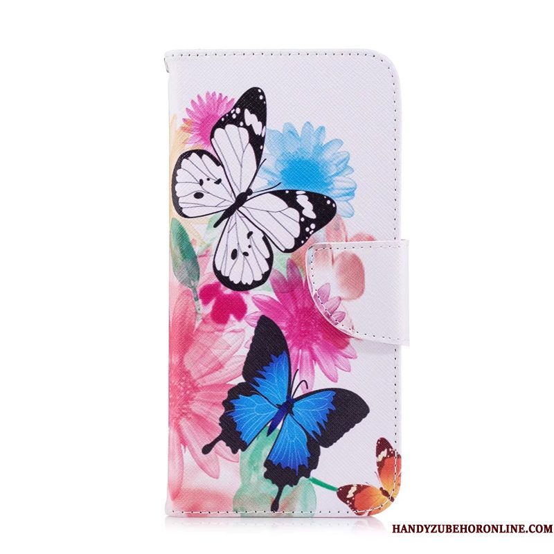 Hoesje Huawei Y7 2018 Leer Telefoon Wit, Hoes Huawei Y7 2018 Bescherming