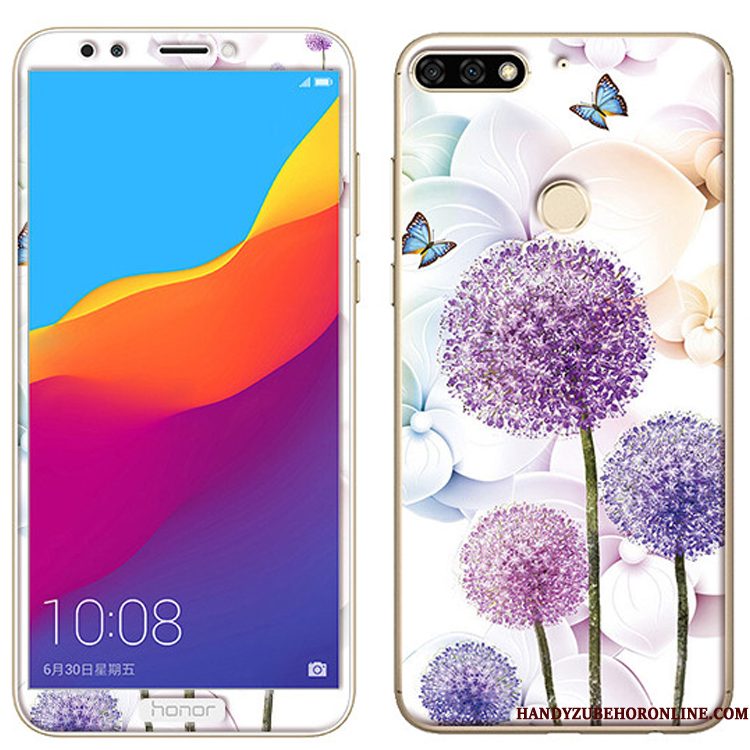 Hoesje Huawei Y7 2018 Zacht Tempererentelefoon, Hoes Huawei Y7 2018 Spotprent Skärmskydd Roze