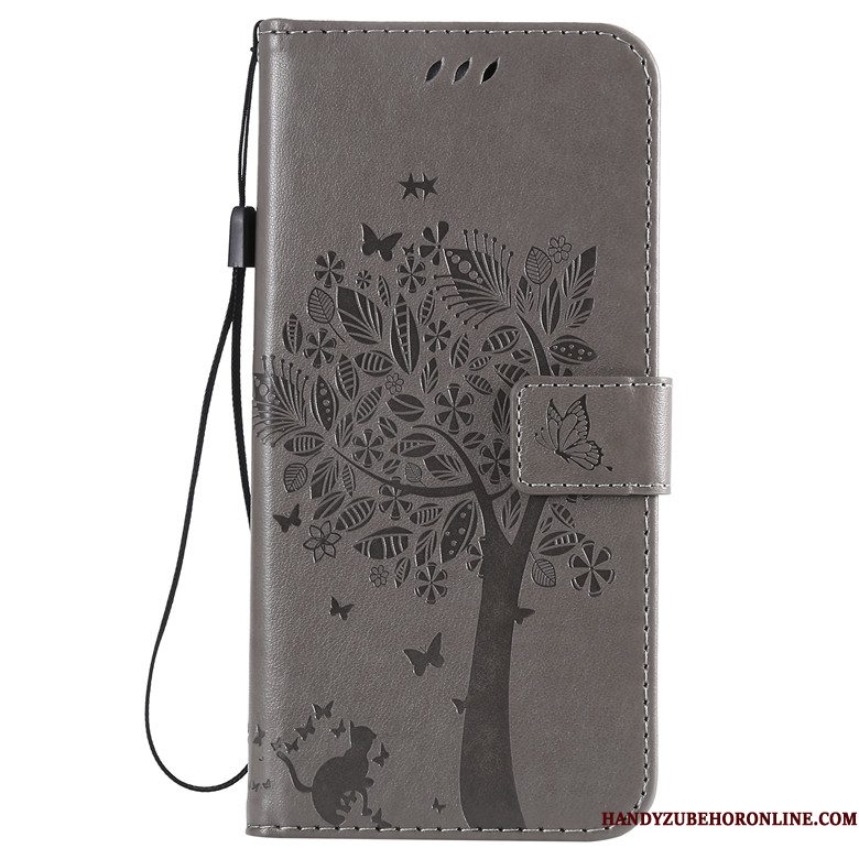 Hoesje Huawei Y7 2019 Folio Anti-fall Goud, Hoes Huawei Y7 2019 Leer Boomtelefoon