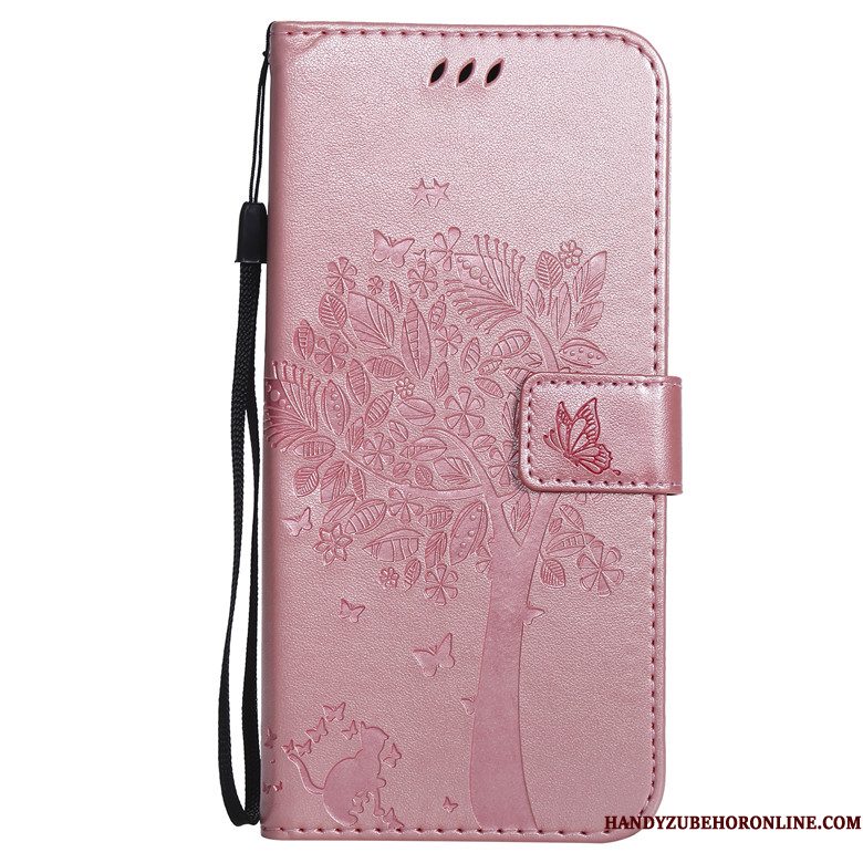 Hoesje Huawei Y7 2019 Folio Anti-fall Goud, Hoes Huawei Y7 2019 Leer Boomtelefoon