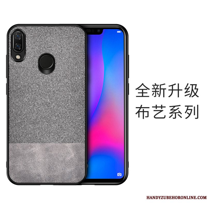Hoesje Huawei Y7 2019 Zacht Grijs Patroon, Hoes Huawei Y7 2019 Bescherming Hard Doek