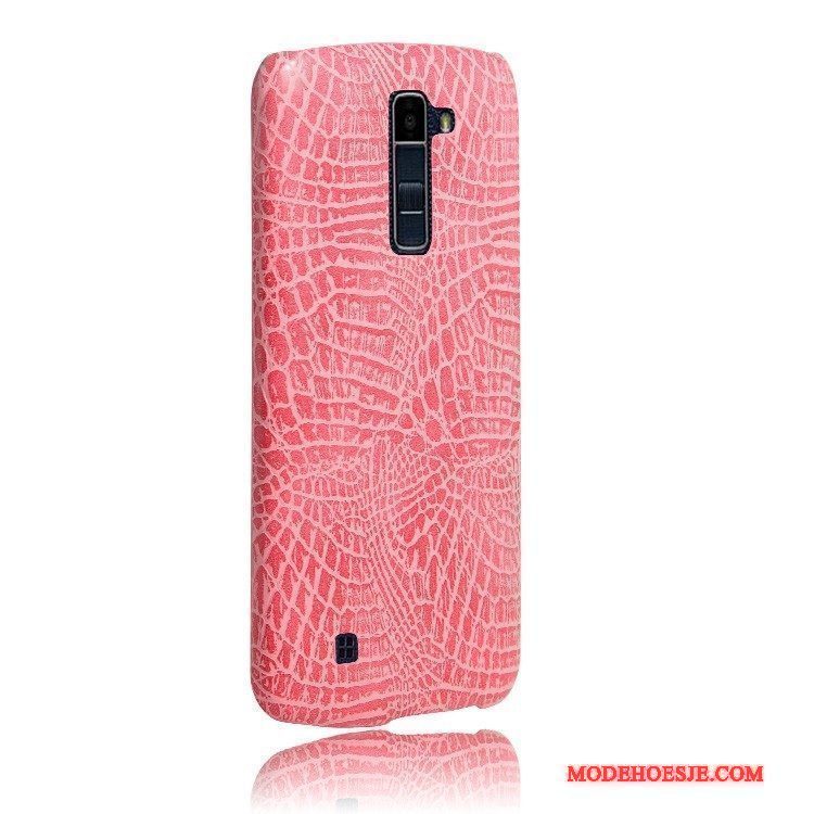 Hoesje Lg K10 Leer Rozetelefoon, Hoes Lg K10 Bescherming Achterklep Krokodil