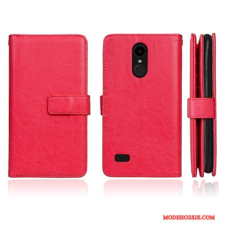 Hoesje Lg K4 2017 Folio Rood Kaart, Hoes Lg K4 2017 Leer Telefoon Anti-fall