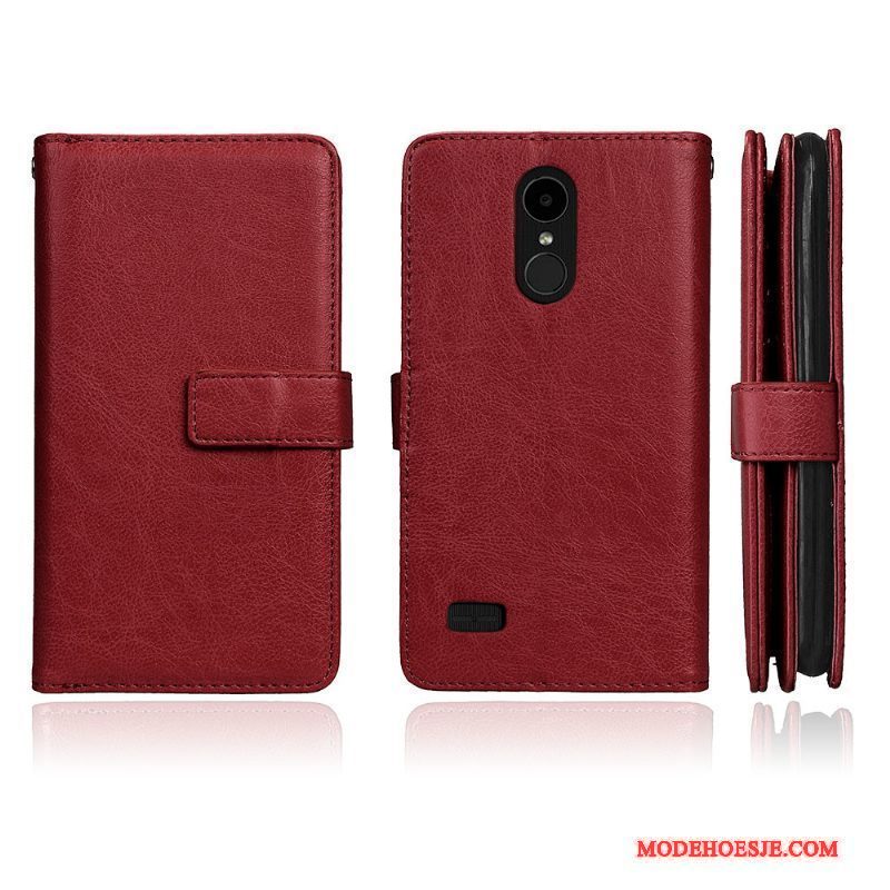 Hoesje Lg K4 2017 Folio Rood Kaart, Hoes Lg K4 2017 Leer Telefoon Anti-fall