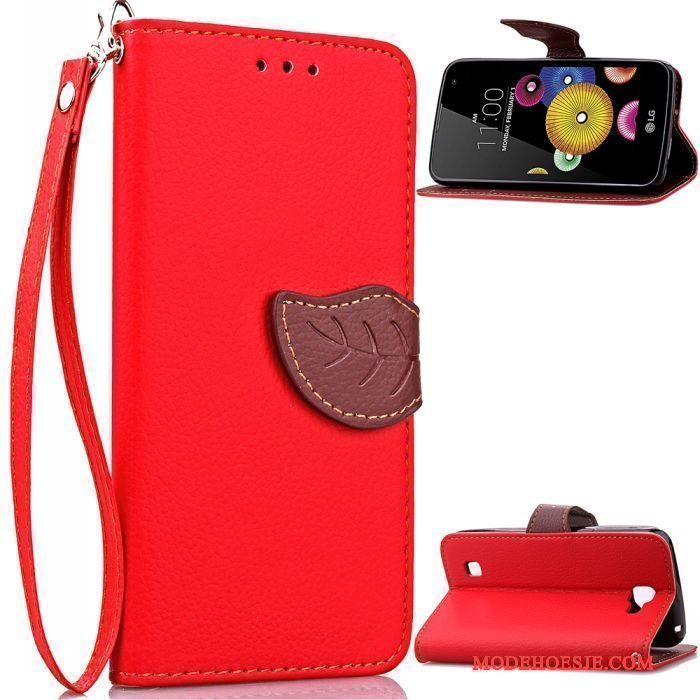 Hoesje Lg K4 Bescherming Rood Anti-fall, Hoes Lg K4 Leer Hanger Klittenband