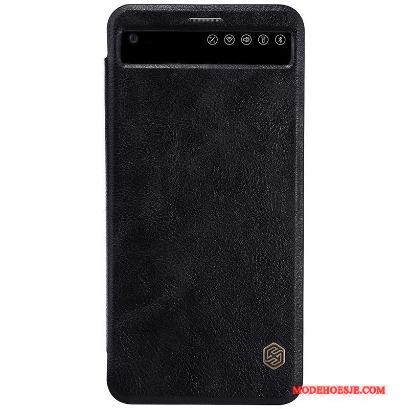 Hoesje Lg V20 Leer Anti-fall Wijnrood, Hoes Lg V20 Folio Telefoon Goud